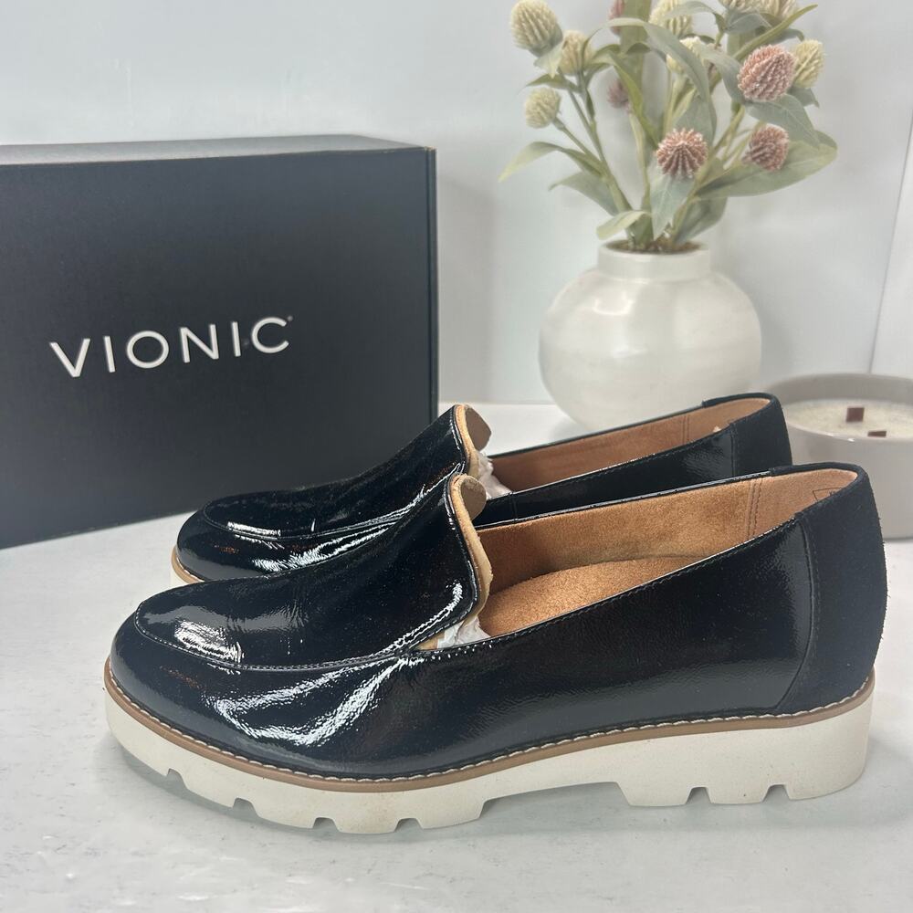 Vionic Kensley Patent Leather Loafer Slip On Black H9623L2001 Women's 8.5 W NWB